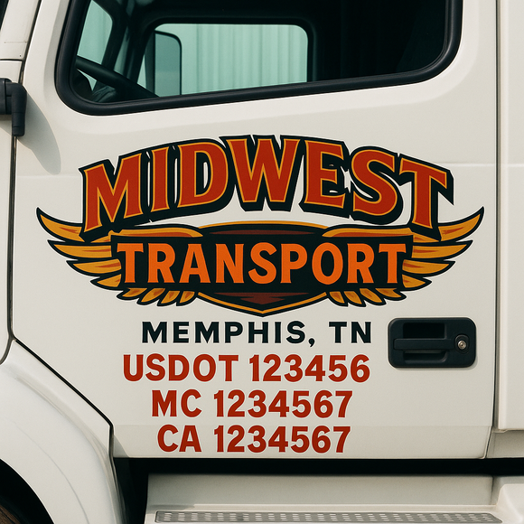 Truck Door Decal Sticker Lettering With USDOT, MC, CA, KYU, GVW & More | Custom Truck Door Decal Sticker Signs (Set of 2)