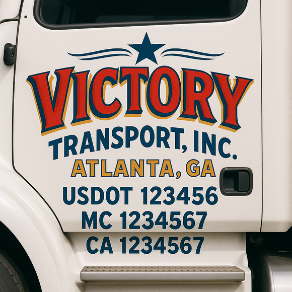 Truck Door Decal Sticker Lettering With USDOT, MC, CA, KYU, GVW & More | Custom Truck Door Decal Sticker Signs (Set of 2)
