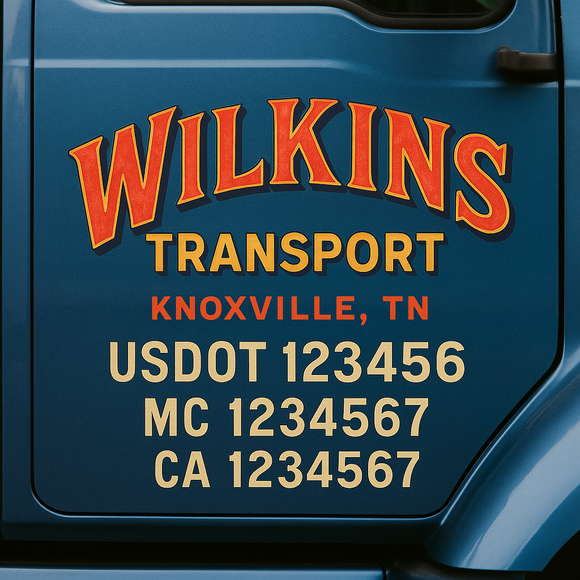 Truck Door Decal Sticker Lettering With USDOT, MC, CA, KYU, GVW & More | Custom Truck Door Decal Sticker Signs (Set of 2)