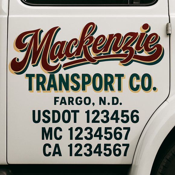 Truck Door Decal Sticker Lettering With USDOT, MC, CA, KYU, GVW & More | Custom Truck Door Decal Sticker Signs (Set of 2)