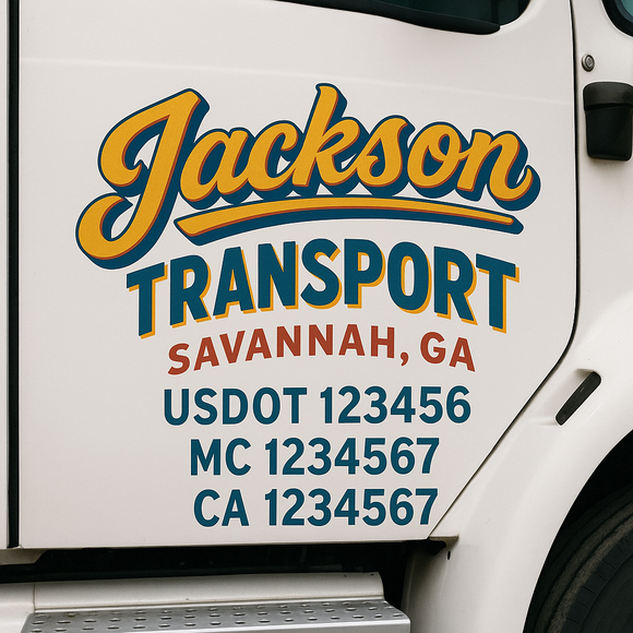 Truck Door Decal Sticker Lettering With USDOT, MC, CA, KYU, GVW & More | Custom Truck Door Decal Sticker Signs (Set of 2)