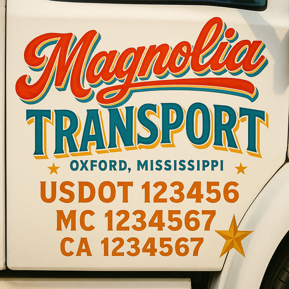 Truck Door Decal Sticker Lettering With USDOT, MC, CA, KYU, GVW & More | Custom Truck Door Decal Sticker Signs (Set of 2)