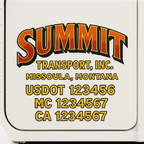 Truck Door Decal Sticker Lettering With USDOT, MC, CA, KYU, GVW & More | Custom Truck Door Decal Sticker Signs (Set of 2)
