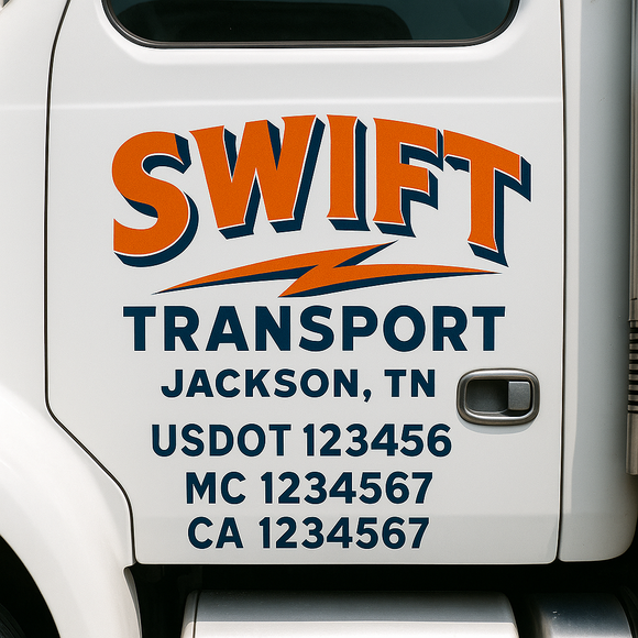 Truck Door Decal Sticker Lettering With USDOT, MC, CA, KYU, GVW & More | Custom Truck Door Decal Sticker Signs (Set of 2)