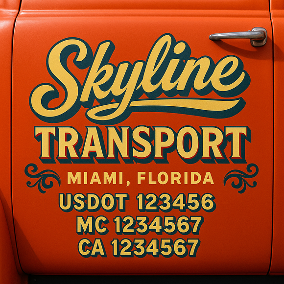 Truck Door Decal Sticker Lettering With USDOT, MC, CA, KYU, GVW & More | Custom Truck Door Decal Sticker Signs (Set of 2)