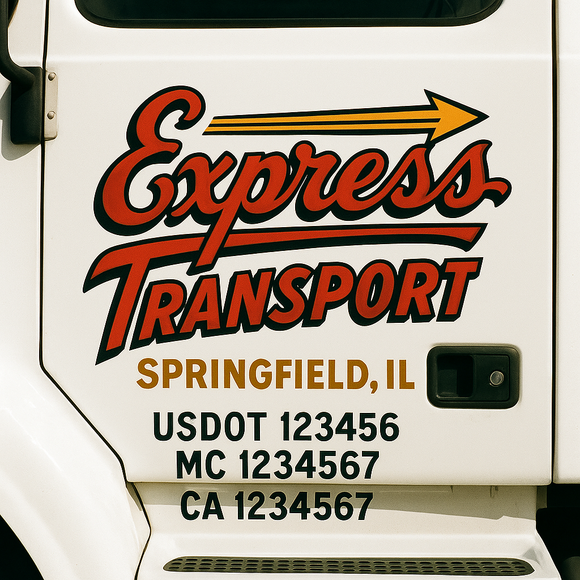 Truck Door Decal Sticker Lettering With USDOT, MC, CA, KYU, GVW & More | Custom Truck Door Decal Sticker Signs (Set of 2)