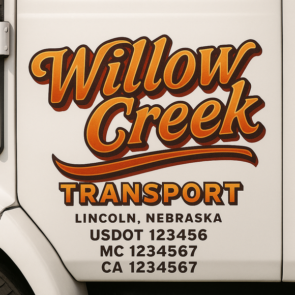Truck Door Decal Sticker Lettering With USDOT, MC, CA, KYU, GVW & More | Custom Truck Door Decal Sticker Signs (Set of 2)