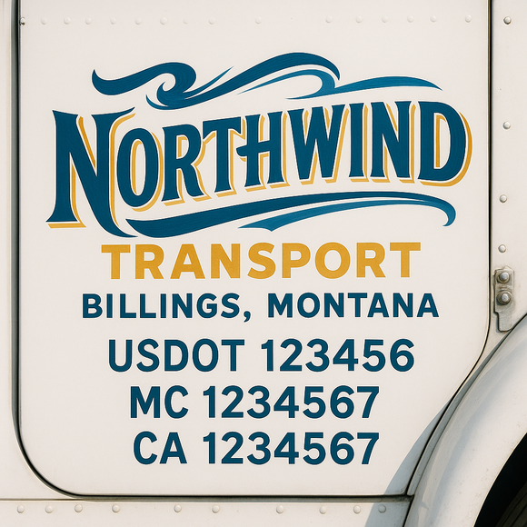 Truck Door Decal Sticker Lettering With USDOT, MC, CA, KYU, GVW & More | Custom Truck Door Decal Sticker Signs (Set of 2)