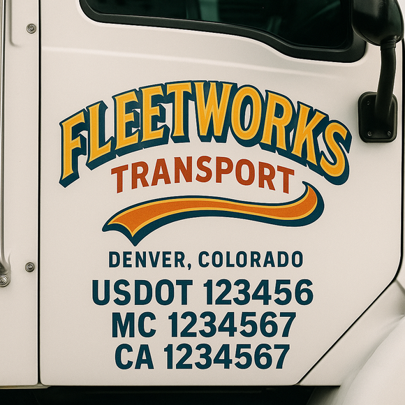 Truck Door Decal Sticker Lettering With USDOT, MC, CA, KYU, GVW & More | Custom Truck Door Decal Sticker Signs (Set of 2)