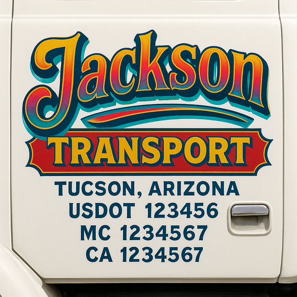 Truck Door Decal Sticker Lettering With USDOT, MC, CA, KYU, GVW & More | Custom Truck Door Decal Sticker Signs (Set of 2)