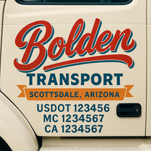Truck Door Decal Sticker Lettering With USDOT, MC, CA, KYU, GVW & More | Custom Truck Door Decal Sticker Signs (Set of 2)