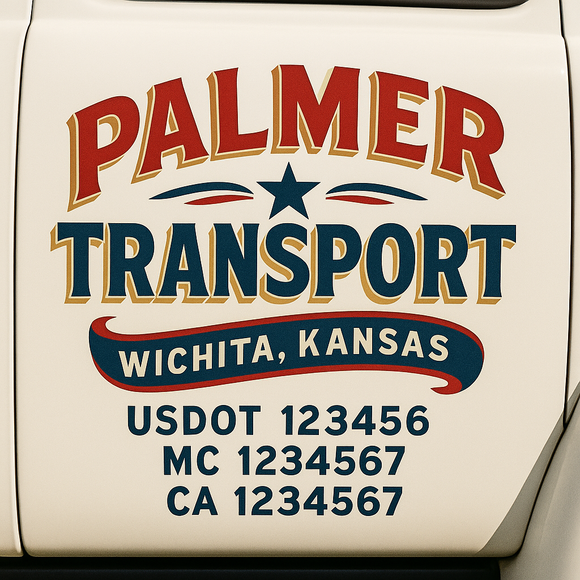 Truck Door Decal Sticker Lettering With USDOT, MC, CA, KYU, GVW & More | Custom Truck Door Decal Sticker Signs (Set of 2)