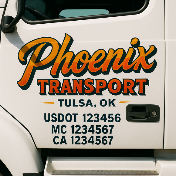 Truck Door Decal Sticker Lettering With USDOT, MC, CA, KYU, GVW & More | Custom Truck Door Decal Sticker Signs (Set of 2)