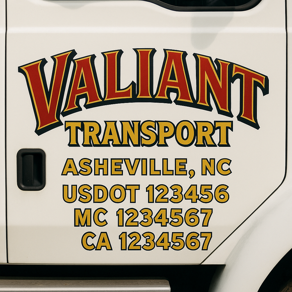 Truck Door Decal Sticker Lettering With USDOT, MC, CA, KYU, GVW & More | Custom Truck Door Decal Sticker Signs (Set of 2)