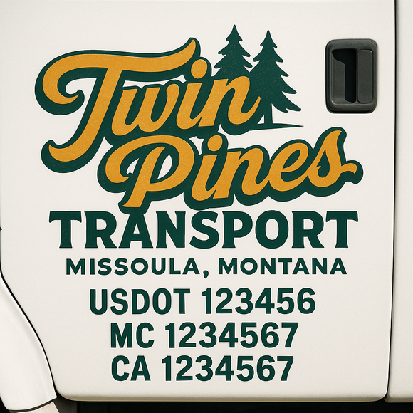 Truck Door Decal Sticker Lettering With USDOT, MC, CA, KYU, GVW & More | Custom Truck Door Decal Sticker Signs (Set of 2)