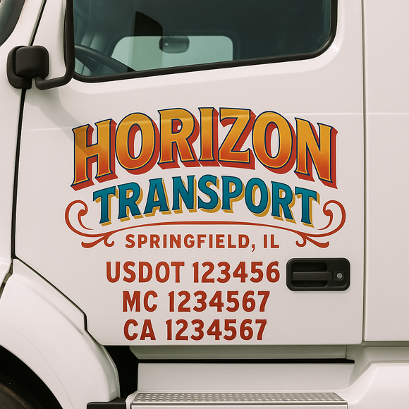 Truck Door Decal Sticker Lettering With USDOT, MC, CA, KYU, GVW & More | Custom Truck Door Decal Sticker Signs (Set of 2)