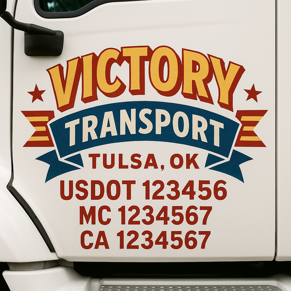 Truck Door Decal Sticker Lettering With USDOT, MC, CA, KYU, GVW & More | Custom Truck Door Decal Sticker Signs (Set of 2)
