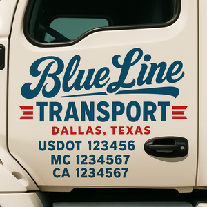 Truck Door Decal Sticker Lettering With USDOT, MC, CA, KYU, GVW & More | Custom Truck Door Decal Sticker Signs (Set of 2)
