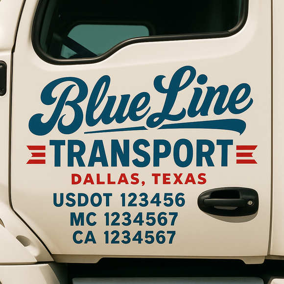 Truck Door Decal Sticker Lettering With USDOT, MC, CA, KYU, GVW & More | Custom Truck Door Decal Sticker Signs (Set of 2)