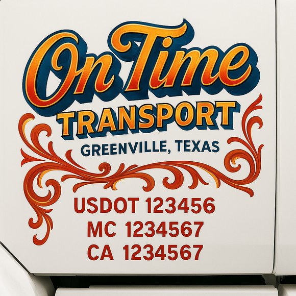 Truck Door Decal Sticker Lettering With USDOT, MC, CA, KYU, GVW & More | Custom Truck Door Decal Sticker Signs (Set of 2)