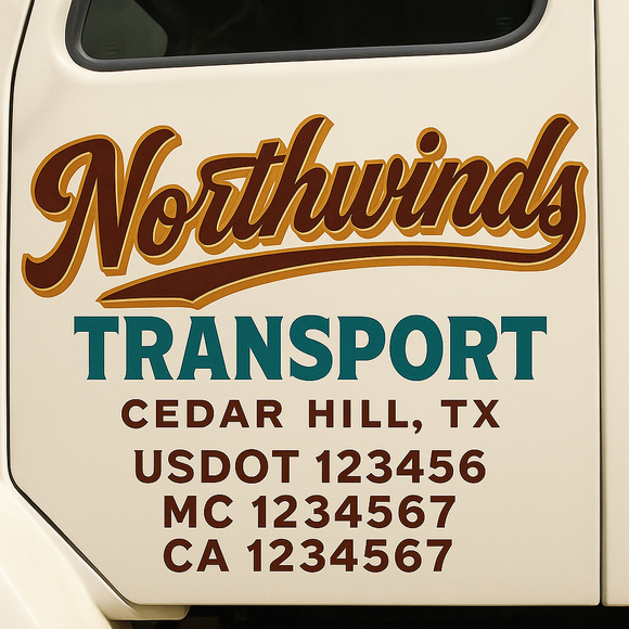 Truck Door Decal Sticker Lettering With USDOT, MC, CA, KYU, GVW & More | Custom Truck Door Decal Sticker Signs (Set of 2)