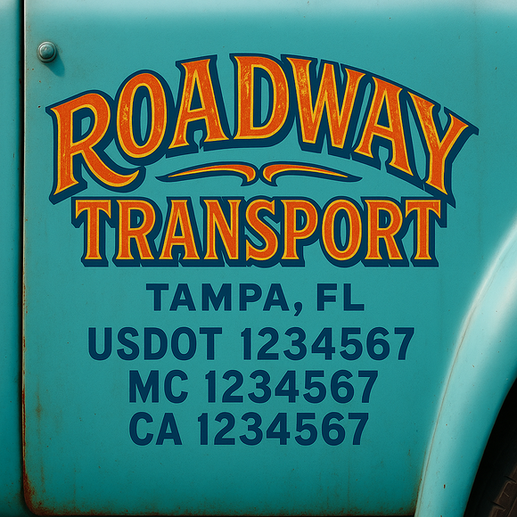 Truck Door Decal Sticker Lettering With USDOT, MC, CA, KYU, GVW & More | Custom Truck Door Decal Sticker Signs (Set of 2)