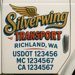 Truck Door Decal Sticker Lettering With USDOT, MC, CA, KYU, GVW & More | Custom Truck Door Decal Sticker Signs (Set of 2)