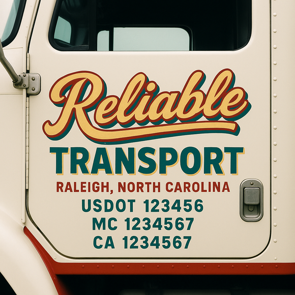 Truck Door Decal Sticker Lettering With USDOT, MC, CA, KYU, GVW & More | Custom Truck Door Decal Sticker Signs (Set of 2)