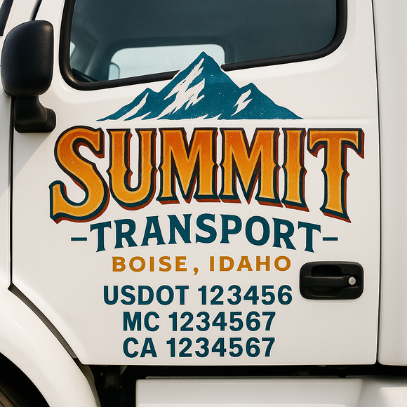 Truck Door Decal Sticker Lettering With USDOT, MC, CA, KYU, GVW & More | Custom Truck Door Decal Sticker Signs (Set of 2)