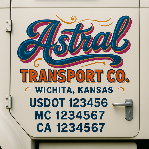 Truck Door Decal Sticker Lettering With USDOT, MC, CA, KYU, GVW & More | Custom Truck Door Decal Sticker Signs (Set of 2)