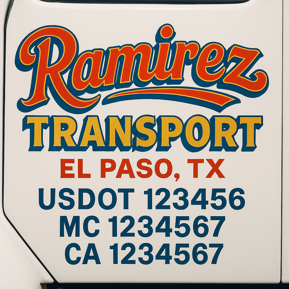 Truck Door Decal Sticker Lettering With USDOT, MC, CA, KYU, GVW & More | Custom Truck Door Decal Sticker Signs (Set of 2)