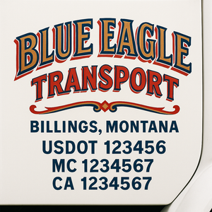 Truck Door Decal Sticker Lettering With USDOT, MC, CA, KYU, GVW & More | Custom Truck Door Decal Sticker Signs (Set of 2)