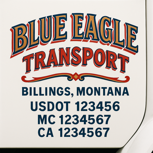 Truck Door Decal Sticker Lettering With USDOT, MC, CA, KYU, GVW & More | Custom Truck Door Decal Sticker Signs (Set of 2)