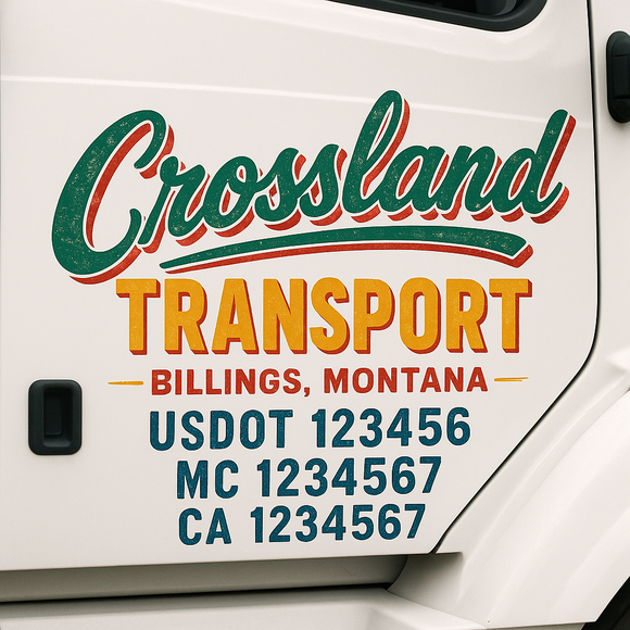 Truck Door Decal Sticker Lettering With USDOT, MC, CA, KYU, GVW & More | Custom Truck Door Decal Sticker Signs (Set of 2)