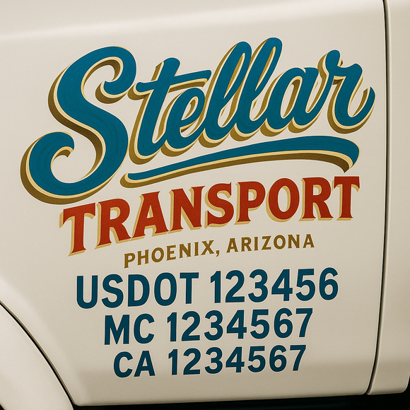 Truck Door Decal Sticker Lettering With USDOT, MC, CA, KYU, GVW & More | Custom Truck Door Decal Sticker Signs (Set of 2)