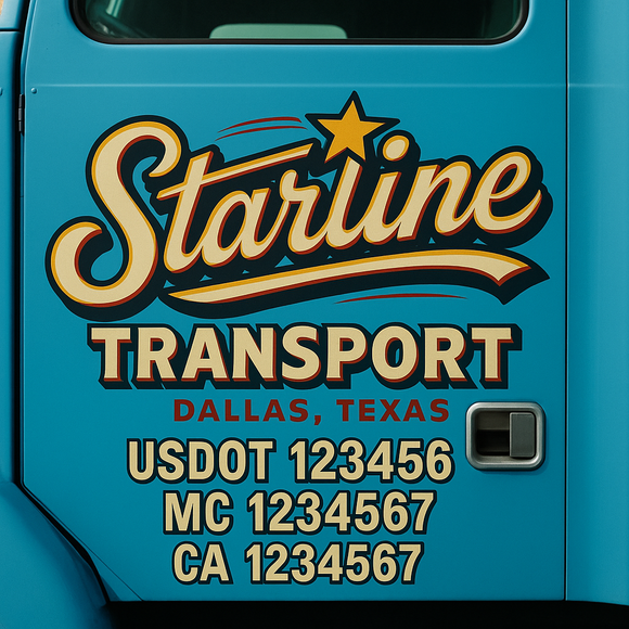 Truck Door Decal Sticker Lettering With USDOT, MC, CA, KYU, GVW & More | Custom Truck Door Decal Sticker Signs (Set of 2)