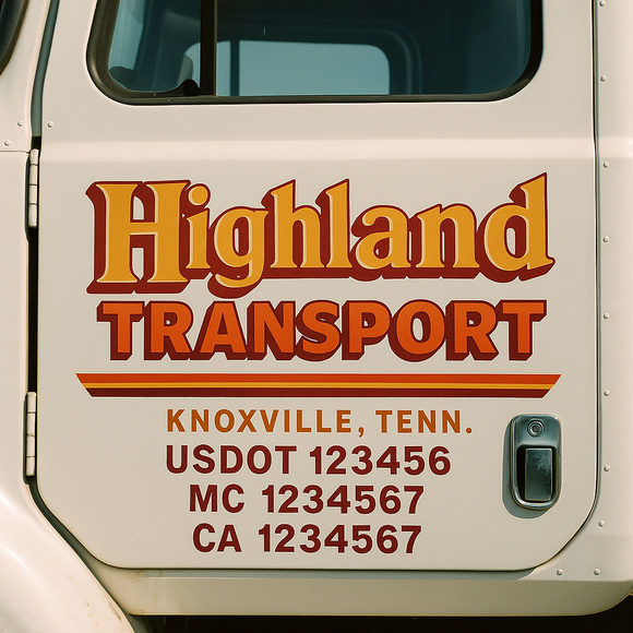 Truck Door Decal Sticker Lettering With USDOT, MC, CA, KYU, GVW & More | Custom Truck Door Decal Sticker Signs (Set of 2)