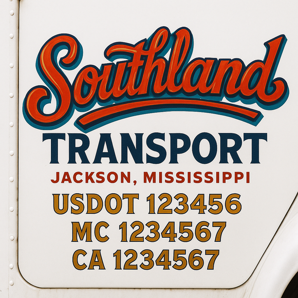 Truck Door Decal Sticker Lettering With USDOT, MC, CA, KYU, GVW & More | Custom Truck Door Decal Sticker Signs (Set of 2)