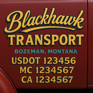 Truck Door Decal Sticker Lettering With USDOT, MC, CA, KYU, GVW & More | Custom Truck Door Decal Sticker Signs (Set of 2)