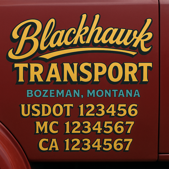 Truck Door Decal Sticker Lettering With USDOT, MC, CA, KYU, GVW & More | Custom Truck Door Decal Sticker Signs (Set of 2)