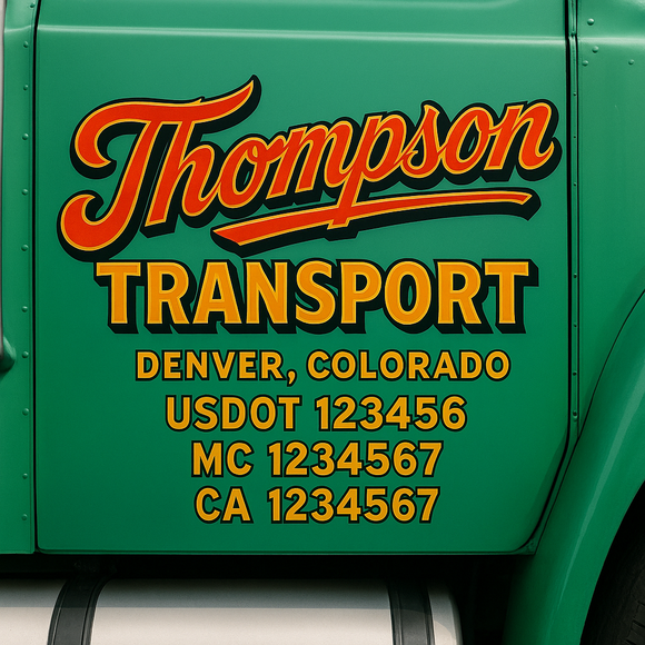 Truck Door Decal Sticker Lettering With USDOT, MC, CA, KYU, GVW & More | Custom Truck Door Decal Sticker Signs (Set of 2)