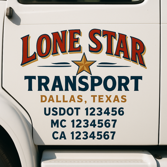 Truck Door Decal Sticker Lettering With USDOT, MC, CA, KYU, GVW & More | Custom Truck Door Decal Sticker Signs (Set of 2)