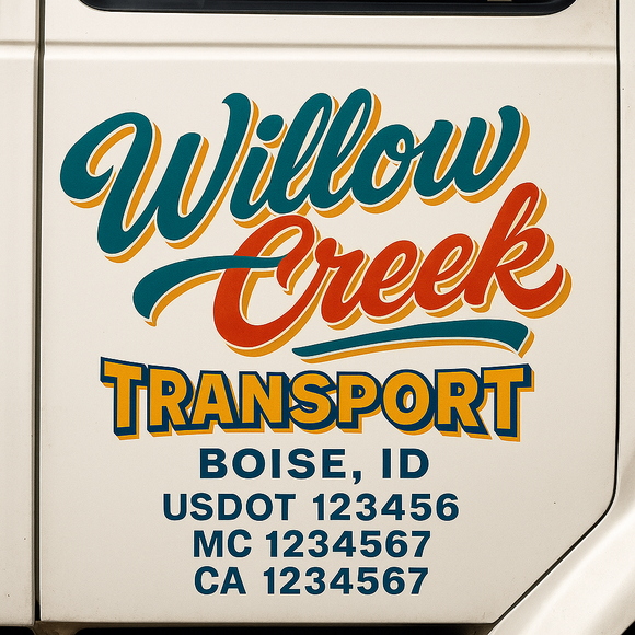 Truck Door Decal Sticker Lettering With USDOT, MC, CA, KYU, GVW & More | Custom Truck Door Decal Sticker Signs (Set of 2)