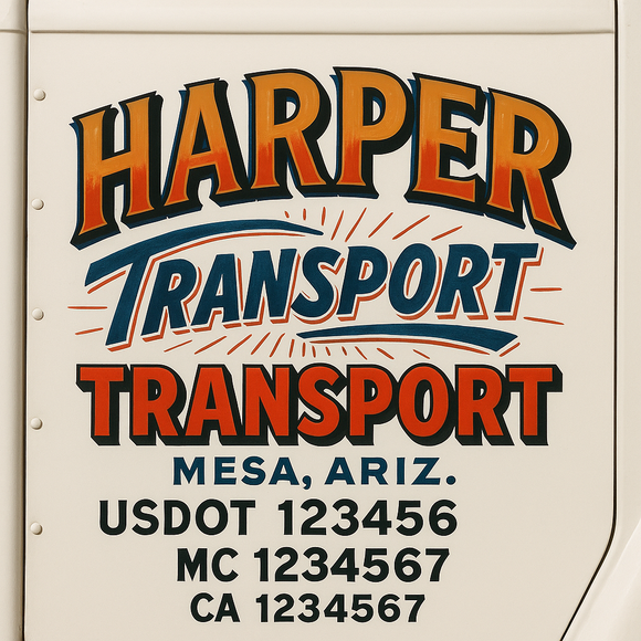 Truck Door Decal Sticker Lettering With USDOT, MC, CA, KYU, GVW & More | Custom Truck Door Decal Sticker Signs (Set of 2)