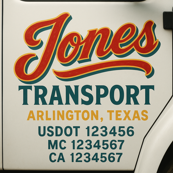 Truck Door Decal Sticker Lettering With USDOT, MC, CA, KYU, GVW & More | Custom Truck Door Decal Sticker Signs (Set of 2)