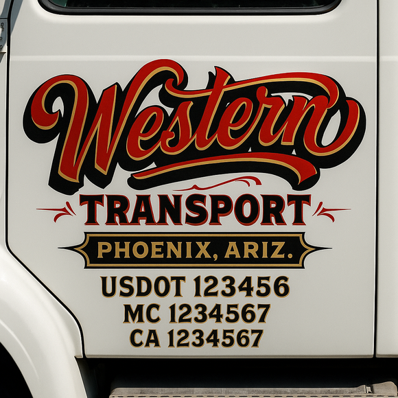 Truck Door Decal Sticker Lettering With USDOT, MC, CA, KYU, GVW & More | Custom Truck Door Decal Sticker Signs (Set of 2)