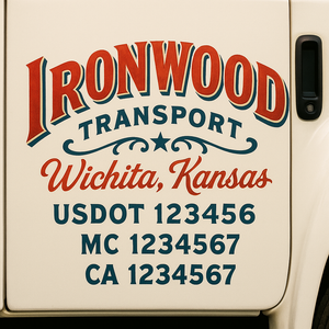 Truck Door Decal Sticker Lettering With USDOT, MC, CA, KYU, GVW & More | Custom Truck Door Decal Sticker Signs (Set of 2)