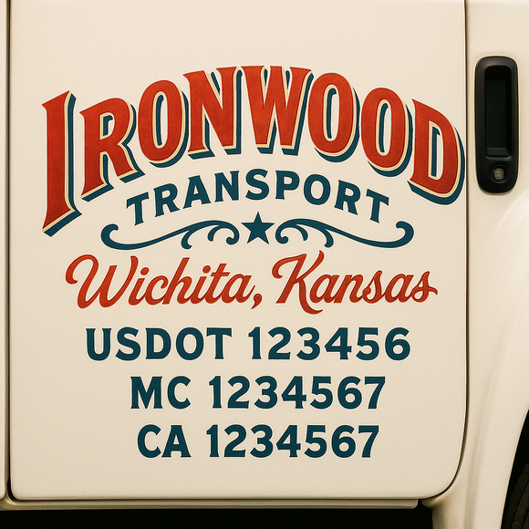 Truck Door Decal Sticker Lettering With USDOT, MC, CA, KYU, GVW & More | Custom Truck Door Decal Sticker Signs (Set of 2)