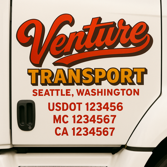 Truck Door Decal Sticker Lettering With USDOT, MC, CA, KYU, GVW & More | Custom Truck Door Decal Sticker Signs (Set of 2)