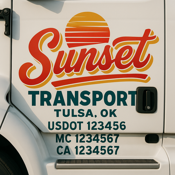 Truck Door Decal Sticker Lettering With USDOT, MC, CA, KYU, GVW & More | Custom Truck Door Decal Sticker Signs (Set of 2)